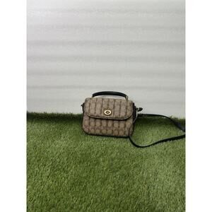 Coach Brown Logo Satchel Top Handle Bag Detachable Strap Gold Hardware for Women